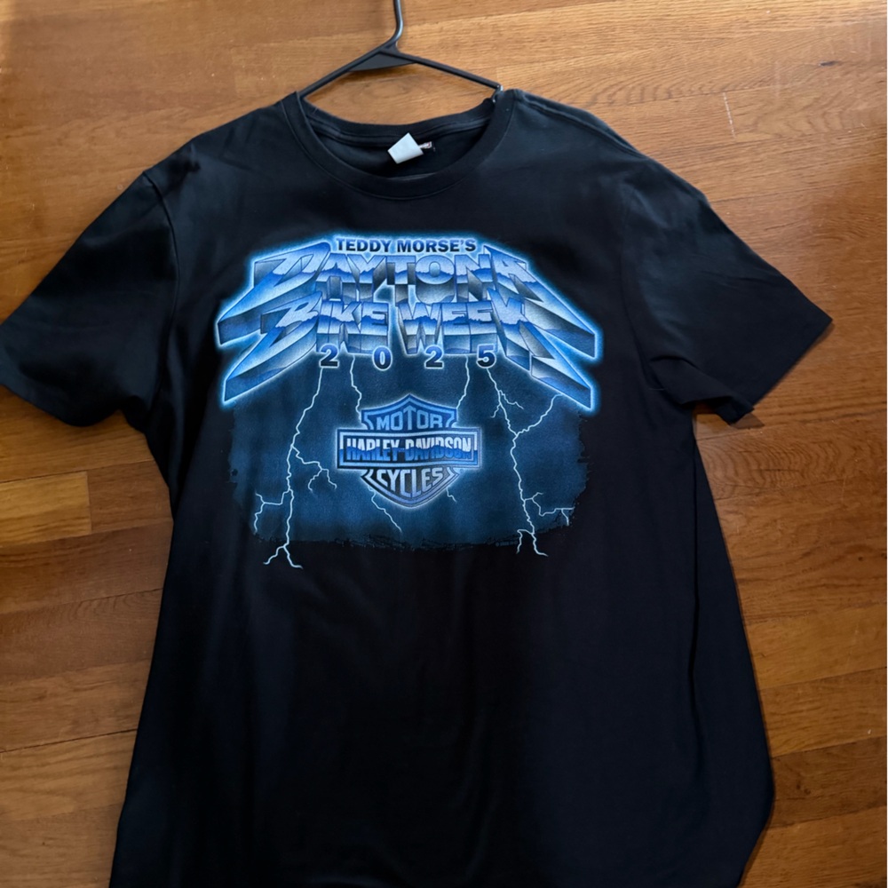 Harley-Davidson Black T-Shirt with Blue Lightning Graphic